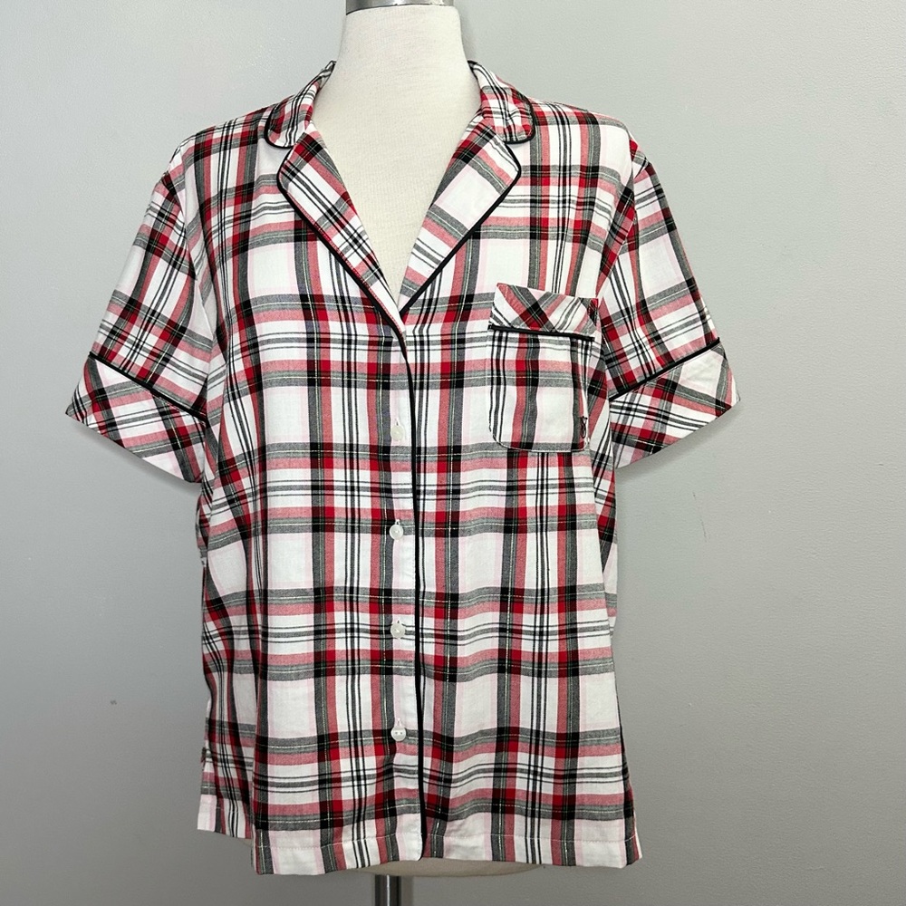 Victoria’s Secret Plaid Pajama Top Short Sleeve Button Front Sleep Shirt
